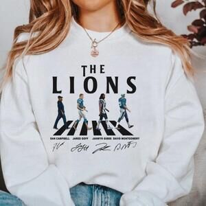 Detroit Lions Abbey Road Style Football Graphic White Unisex Sweatshirt
